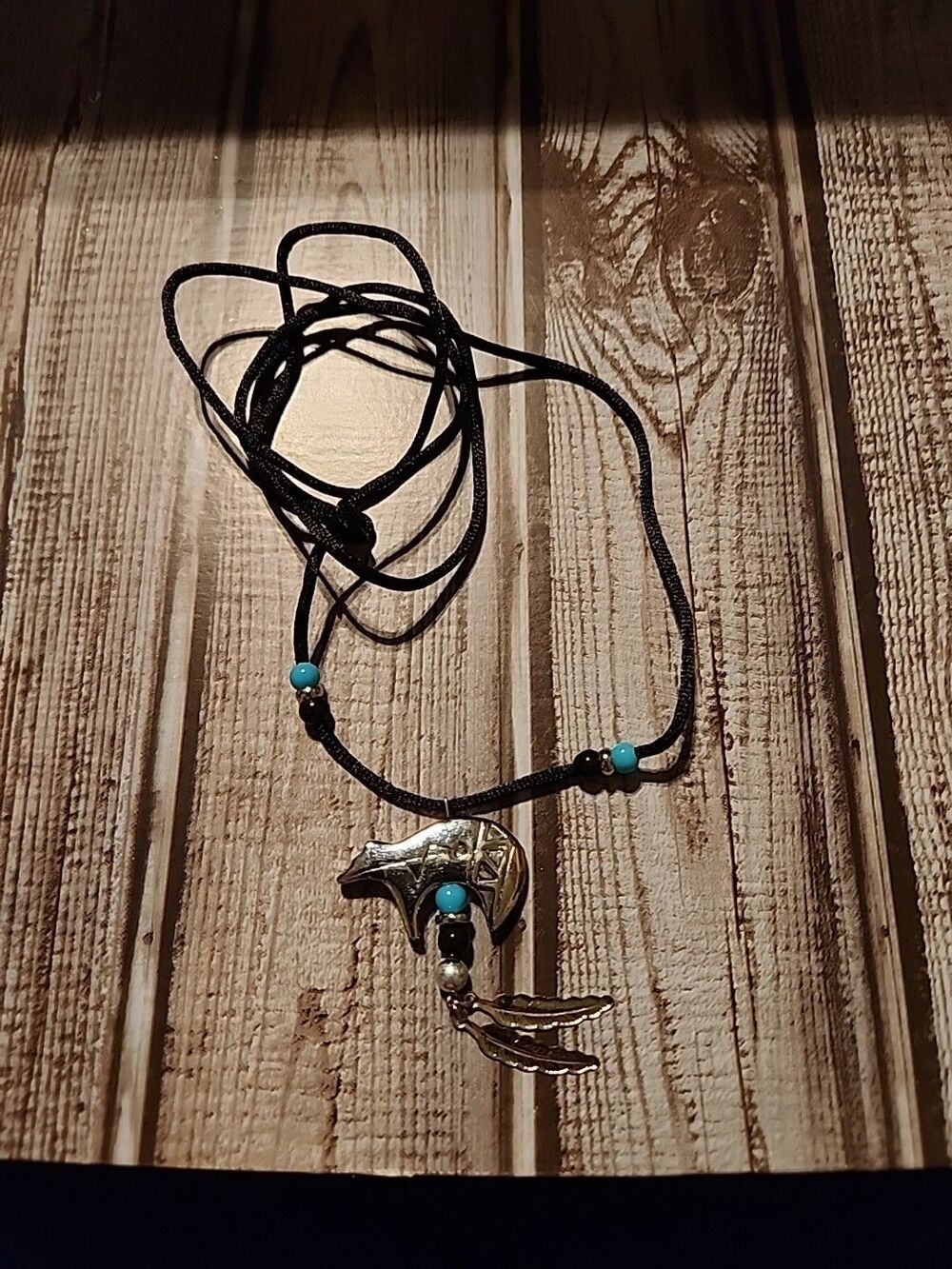 Southwestern-style Necklace W/ a Silver Tone Bear Pendant And Dangling Feathers